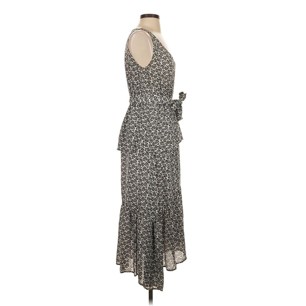 A.L.C. 100% Silk Black White Print Sleeveless Midi Dress Tie Waist Size 4 - Picture 2 of 7